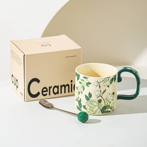 Retro Light Luxury Cup Iris Water Cup Camellia Large Capacity Ceramic Cup Ceramic Mug Gift Box Couple_maomaolike.com