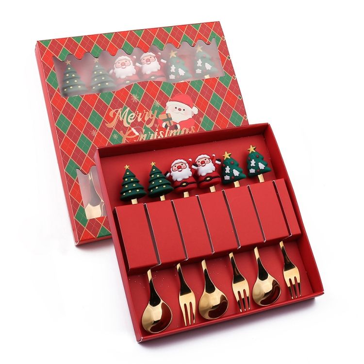 6pcs /Pack Christmas Cartoon Shape Stainless Steel Tableware_maomaolike.com