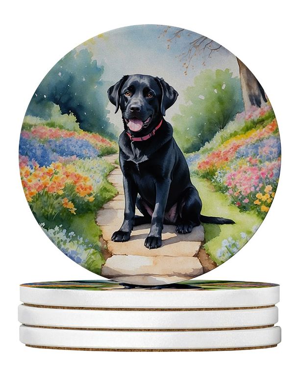 Labrador Retriever Spring Path Large Sandstone Coasters Pack Of 4 Absorbent Round Coasters Decor Gifts For Men Or Women, 4 In, Multicolor_maomaolike.com