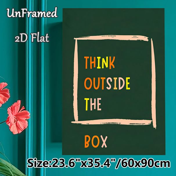 Inspirational "Think Outside The Box" Painting Poster, Warm-toned Hand-drawn Typography Poster, Motivational Quote Decor Suitable For Office, Study_maomaolike.com