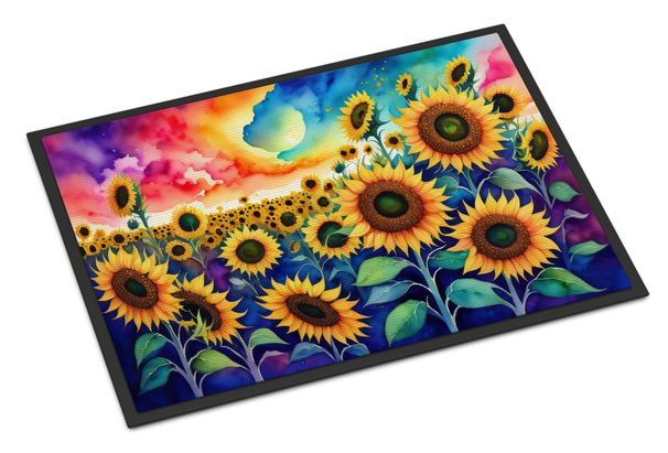 Sunflowers In Color Doormat Front Door Mat Indoor Outdoor Rugs For Entryway, Non Slip Washable Low Pile, 24H X 36W_maomaolike.com