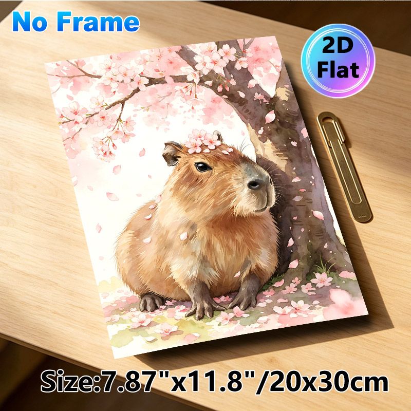 Capybara & Cherry Blossom Painting Poster, Watercolor-style Gentle Capybara Under Blooming Cherry Blossoms Poster, Soft Tranquil Aesthetic Ideal For_maomaolike.com