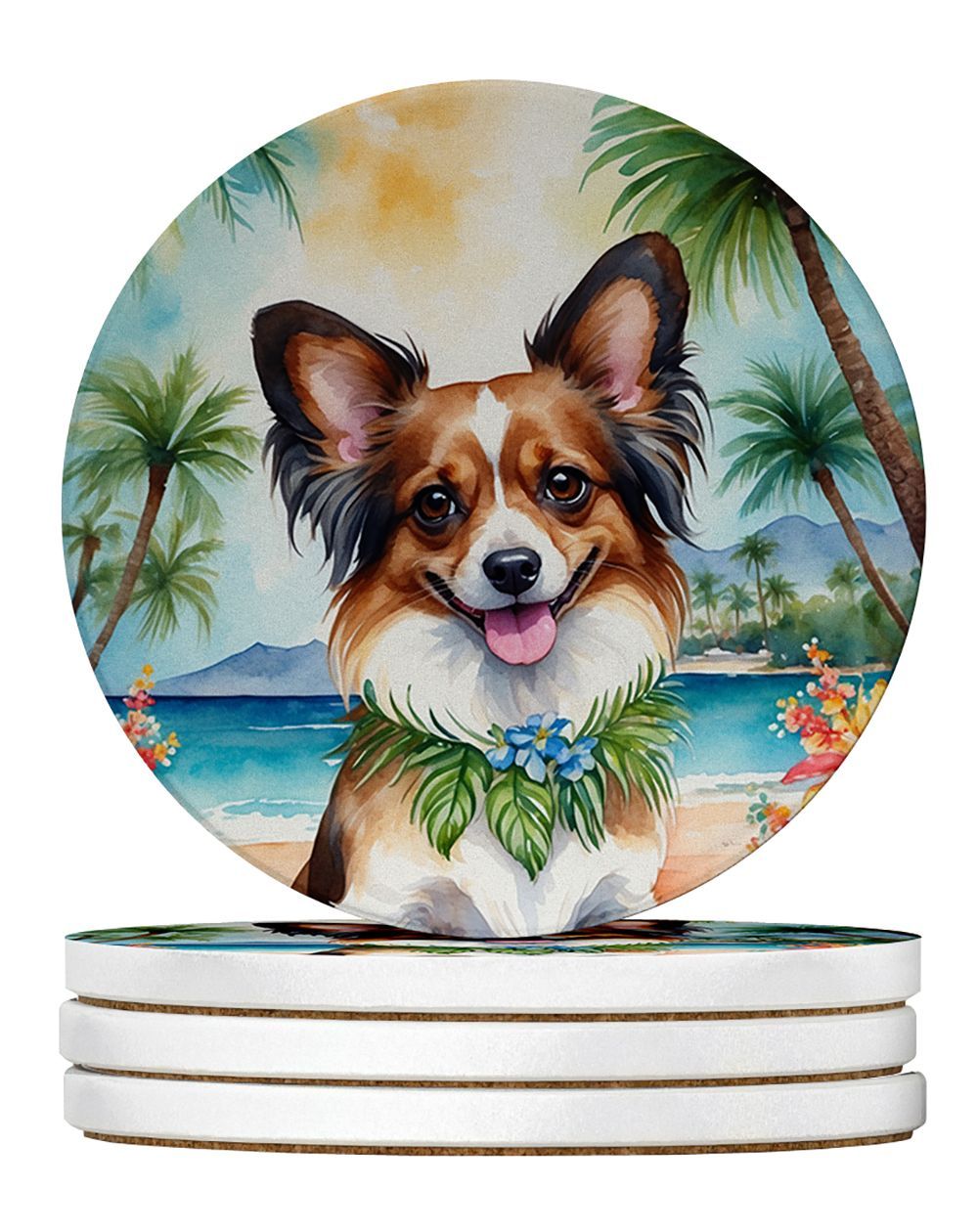 Papillon Luau Large Sandstone Coasters Pack Of 4 Absorbent Round Coasters Decor Gifts For Men Or Women, 4 In, Multicolor_maomaolike.com