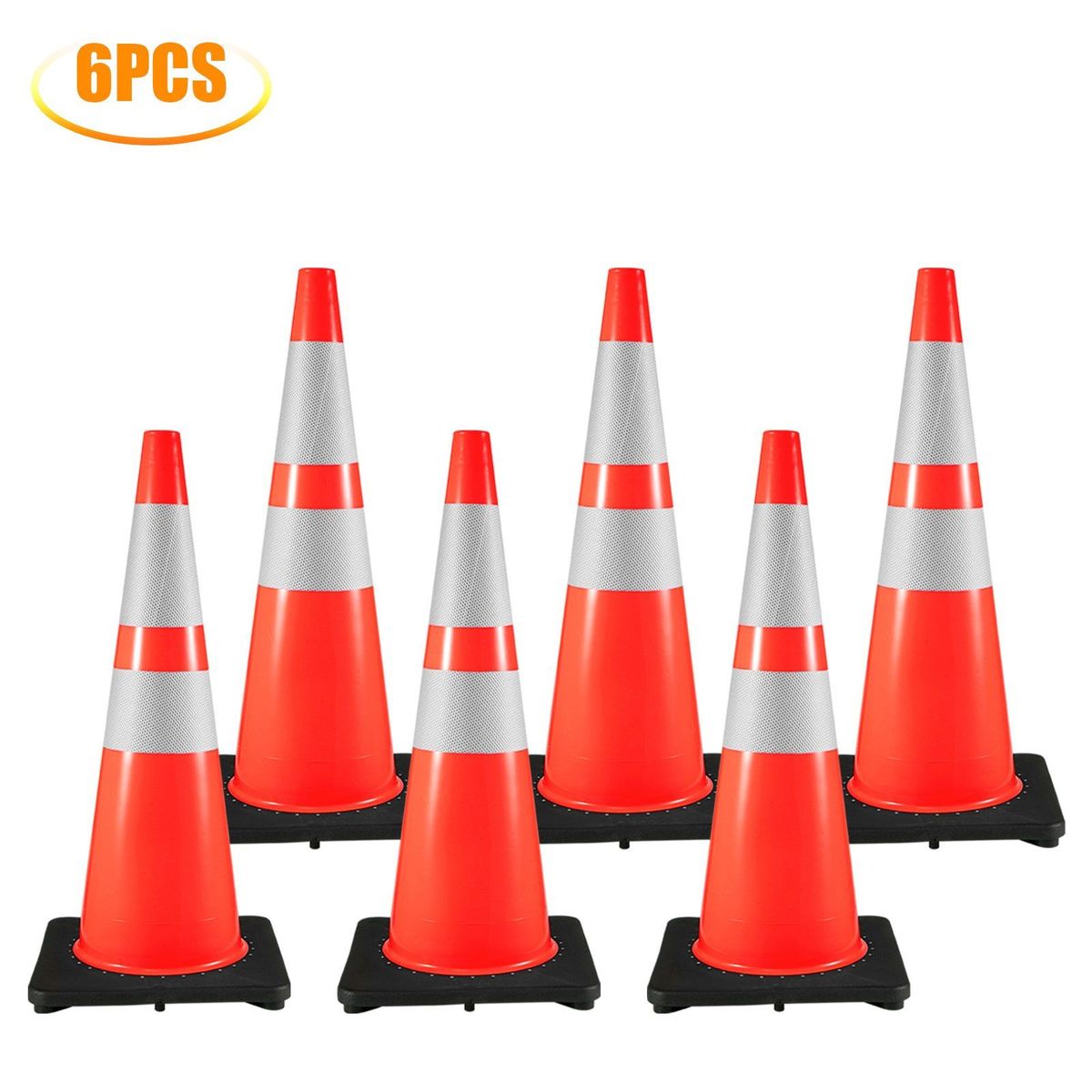 VEVOR 6Pack 36" Traffic Cones, Safety Road Parking Cone With Black Weighted Base, PVC Orange Traffic Safety Cones, Hazard Cones Reflective Collars For Construction Traffic Parking_maomaolike.com