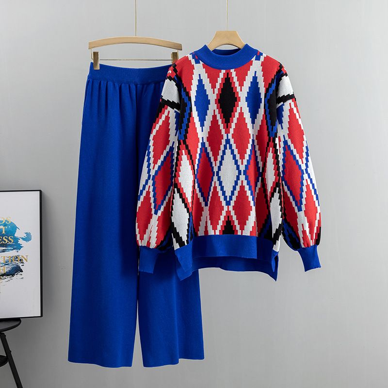 Women's autumn and winter fashion loose large size wide-leg pants two-piece set_maomaolike.com