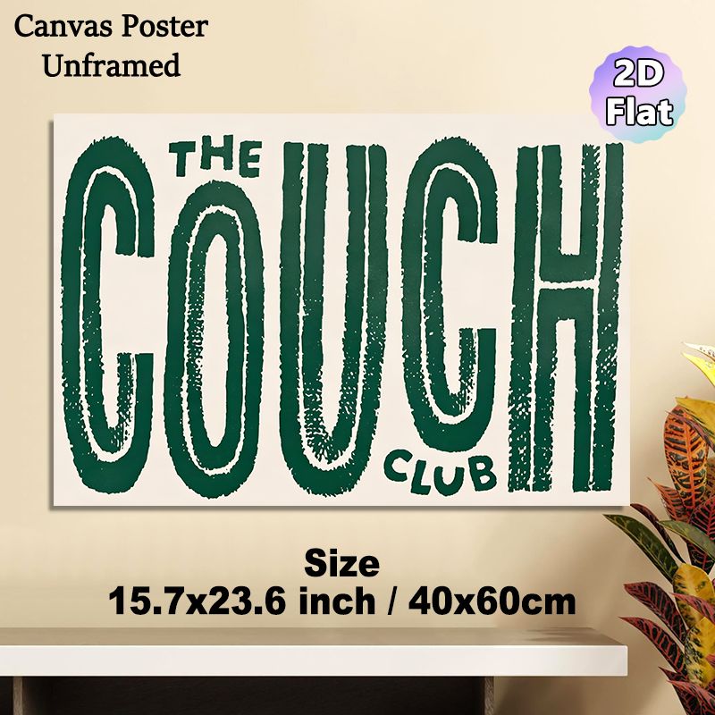 Couch Club Typography Painting Poster, Vintage Distressed Dark Green Text Poster, Stylish Retro Lettering Design Ideal For Living Room, Lounge Spaces_maomaolike.com