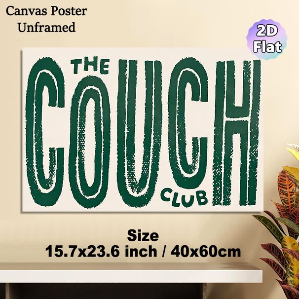 Couch Club Typography Painting Poster, Vintage Distressed Dark Green Text Poster, Stylish Retro Lettering Design Ideal For Living Room, Lounge Spaces_maomaolike.com