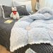 Wholesale Korean Style Color-Block Pom-Pom Lace Milk Velvet Autumn Winter Double-Sided Warm Coral Fleece Four-Piece Set_maomaolike.com