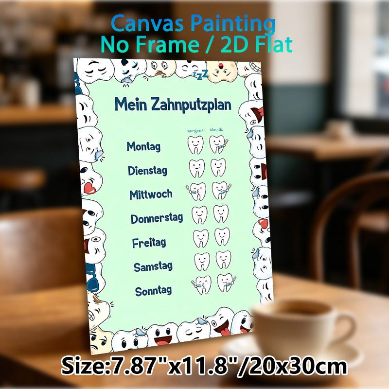 Tooth Brushing Schedule Painting Poster, Cute Cartoon Tooth Illustrated Poster, Practical Tool To Track Daily Morning & Night Brushing Routine, Ideal_maomaolike.com