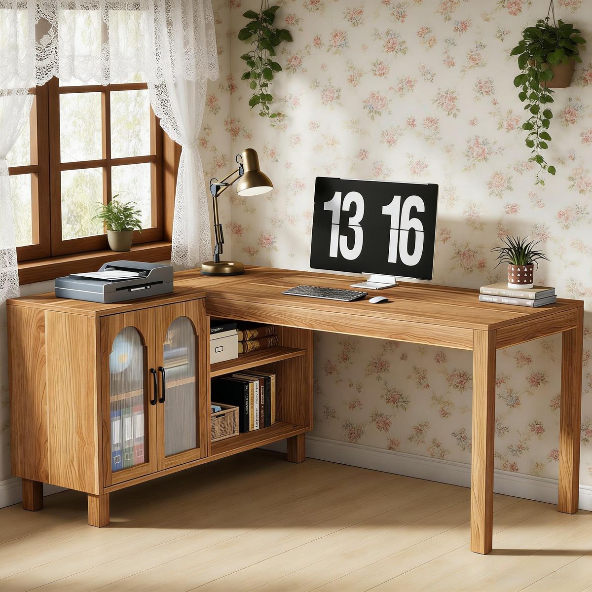 (old Sku:S05790049) L-Shaped Executive Desk, Computer Desk Home Office Desk With Storage Cabinet_maomaolike.com
