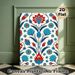 Oriental Floral Painting Poster, Vibrant Red & Blue Traditional Ornate Pattern Poster, Eye-catching Decorative Piece For Living Room, Bedroom And_maomaolike.com