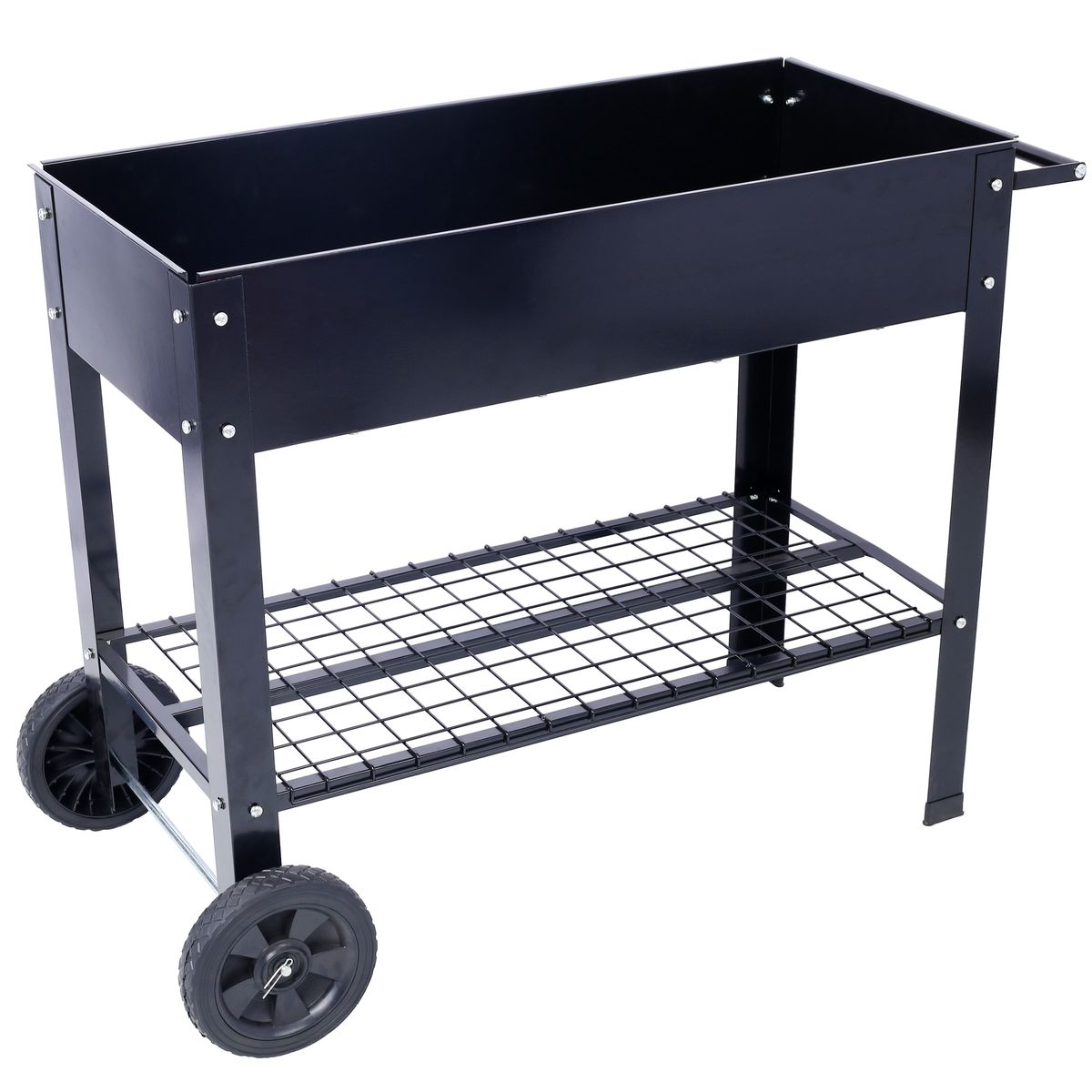 Products Elevated Mobile Raised Ergonomic Metal Planter Garden Bed For Backyard, Patio W/Wheels, Lower Shelf, Black_maomaolike.com