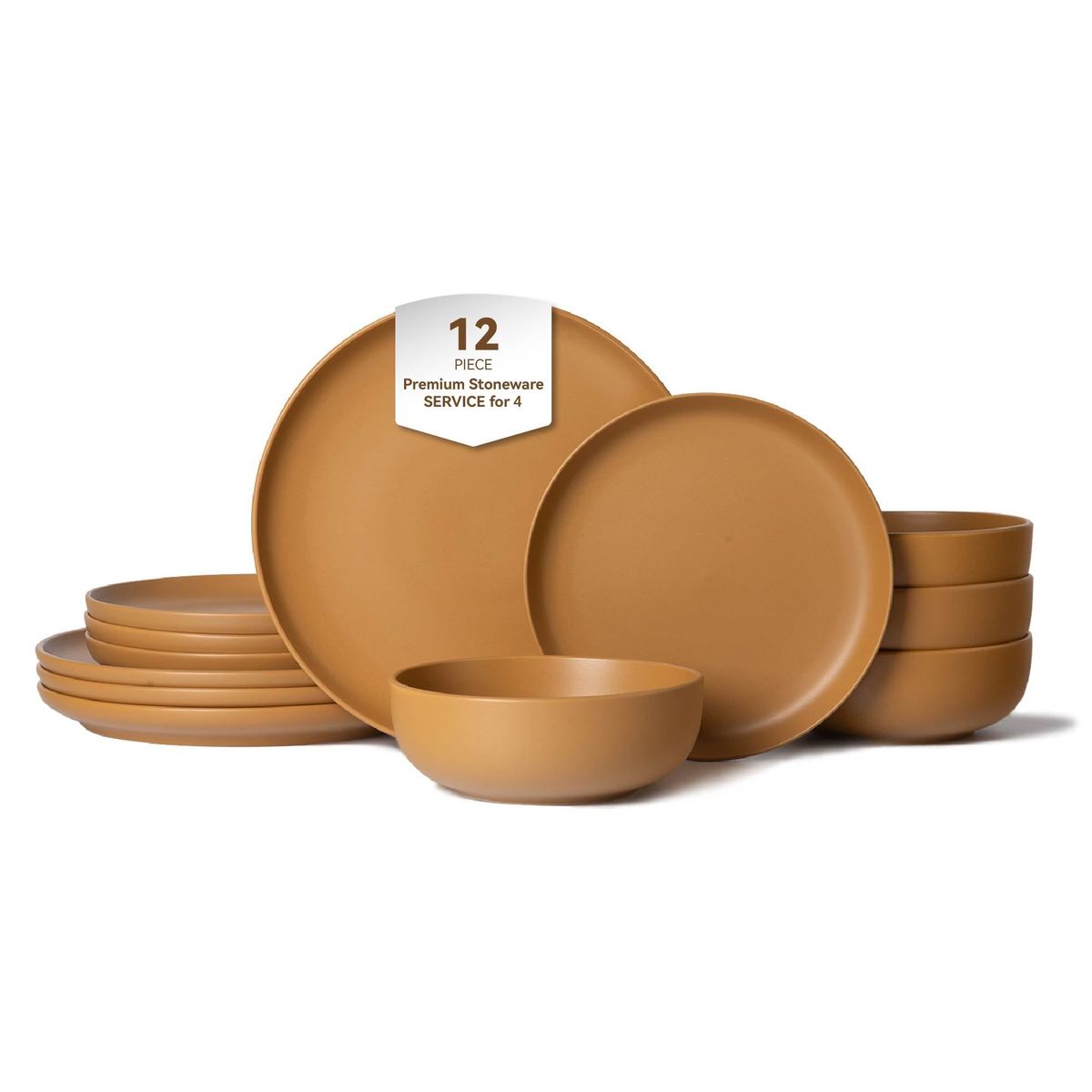 12-Piece Stoneware Dinner Plates Bowls Sets | Microwave & Dishwasher Safe | Non-Toxic Dinner Plates Bowls Set | Stackable Matte Glaze Kitchenware For 4_maomaolike.com