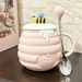 Little Bee Ceramic Cup With Lid Spoon, Mug, Coffee Cup_maomaolike.com