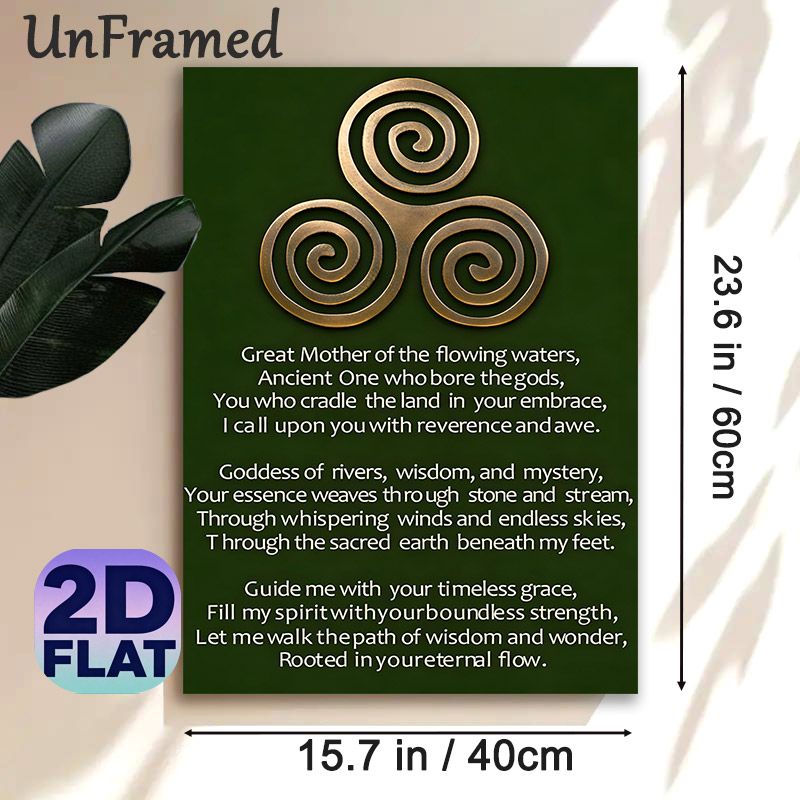 Celtic Goddess Prayer Painting Poster, Vintage Bronze Triskelion Design Poster, Serene Spiritual Verse Artwork Ideal For Meditation Space And Home_maomaolike.com