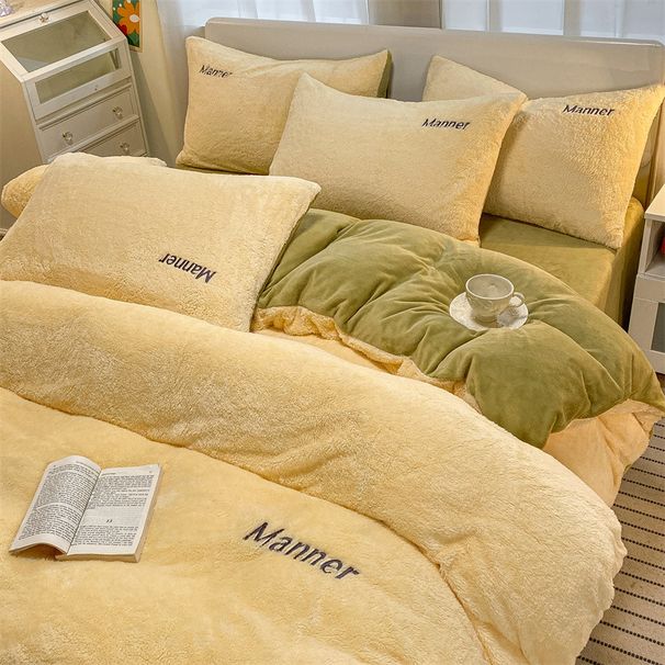 New Thickened A-Side Arctic B-Side Milk Velvet Four-Piece Set Warm Quilt Cover Bedding Factory Wholesale Trade_maomaolike.com