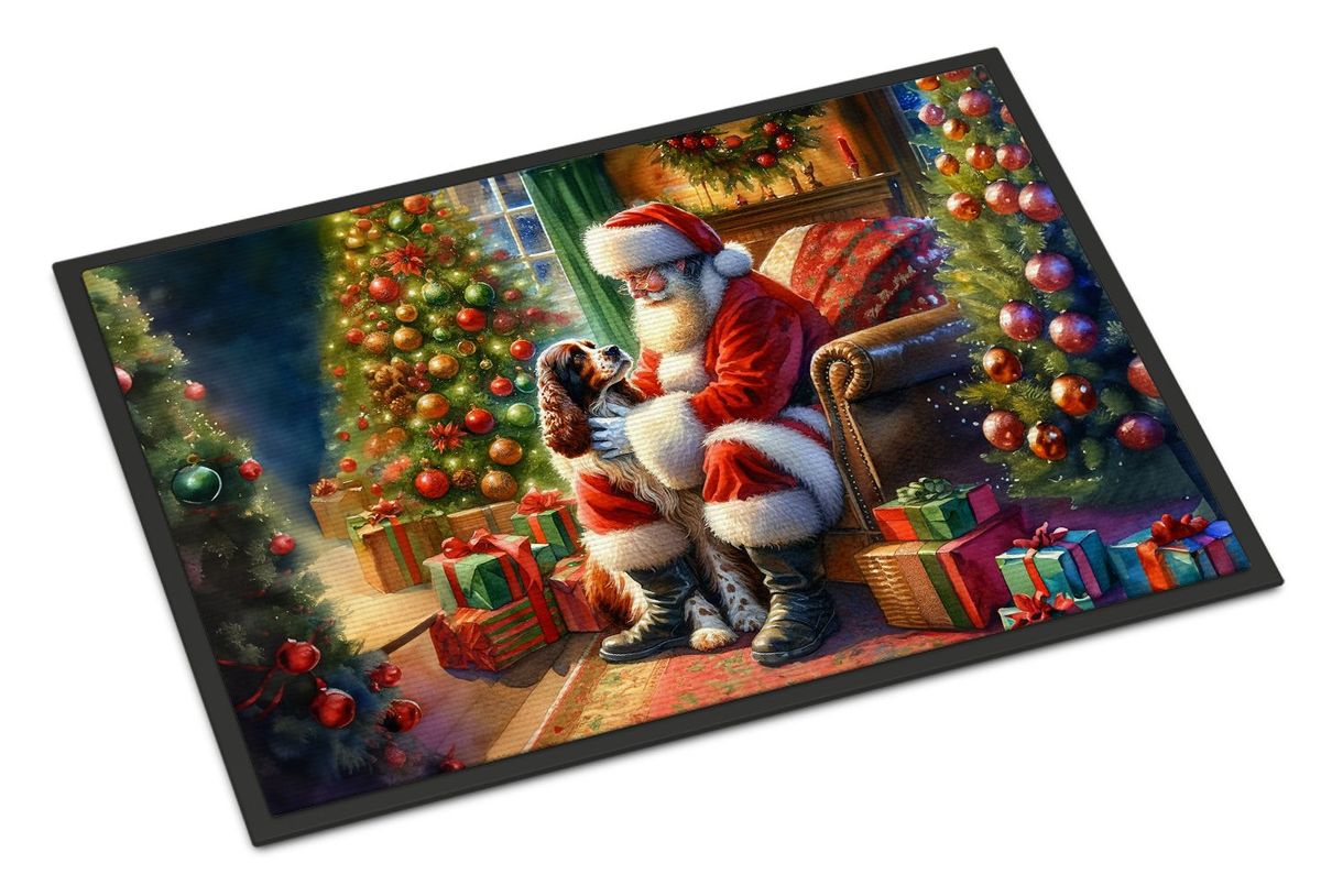 Welsh Springer Spaniel And Santa Claus Doormat Front Door Mat Indoor Outdoor Rugs For Entryway, Non Slip Washable Low Pile, 24H X 36W_maomaolike.com