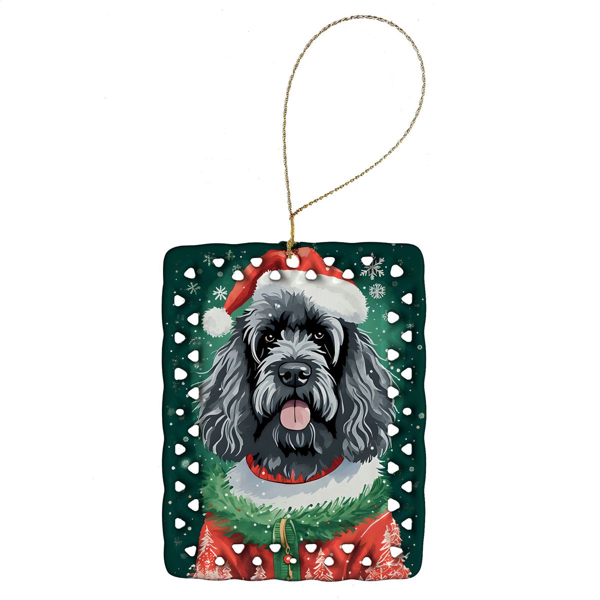 Portuguese Water Dog Christmas Porcelain Ornament Christmas Tree Hanging Decorations For Home Christmas Holiday, Rectangle, Gift, Multicolor_maomaolike.com