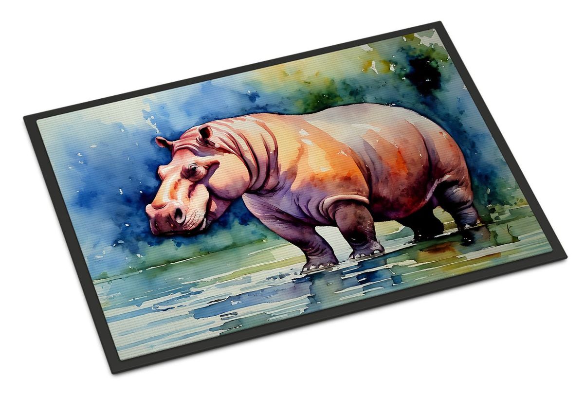 Hippopotamus Doormat Front Door Mat Indoor Outdoor Rugs For Entryway, Non Slip Washable Low Pile, 24H X 36W_maomaolike.com