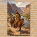 Native American Horseman & Horse Herd Painting Poster, Vintage Western Realistic Oil Painting Poster, Captivating Canyon Riverside Historical Scene_maomaolike.com