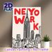New York City Skyline Painting Poster, Bold Red Lettering & Hand-drawn Line Art Poster, Chic Urban Decor Ideal For Living Room, Office, Bedroom_maomaolike.com