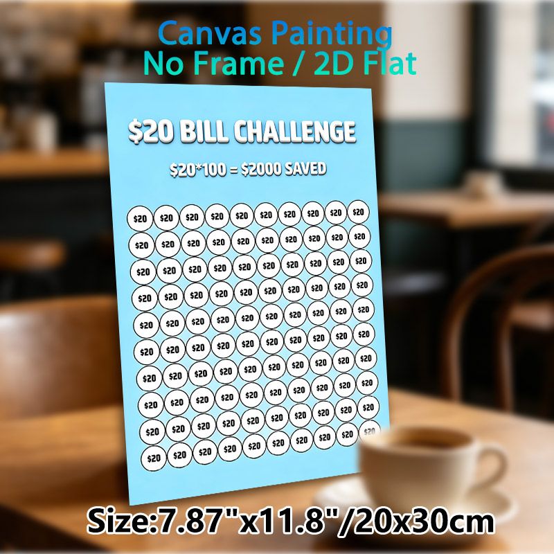 $20 Bill Savings Challenge Painting Poster, Light Blue Minimalist Savings Tracker Poster, Practical Tool To Save Up To $2000, Ideal For Home Personal_maomaolike.com
