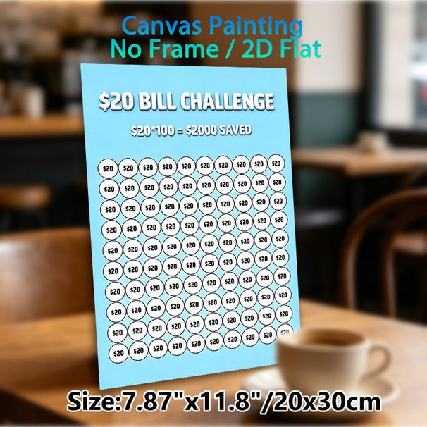 $20 Bill Savings Challenge Painting Poster, Light Blue Minimalist Savings Tracker Poster, Practical Tool To Save Up To $2000, Ideal For Home Personal_maomaolike.com