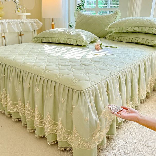 Pure Three-Piece Princess Style Full Cotton Single Piece Non-Slip Bed Sheet Set With Skirt Edge Dust Cover_maomaolike.com