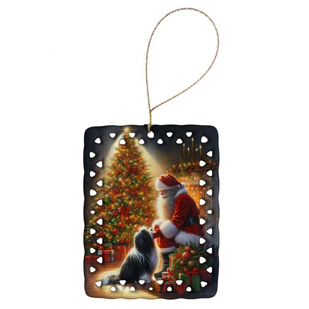 Tibetan Terrier And Santa Claus Porcelain Ornament Christmas Tree Hanging Decorations For Home Christmas Holiday, Rectangle, Gift, Multicolor_maomaolike.com