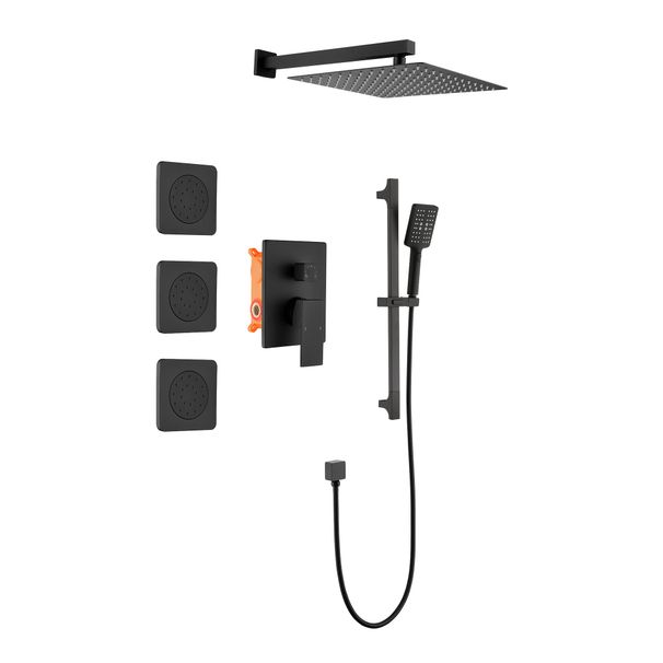 Shower System With Shower Head, Hand-held Shower, Slide Bar, Spray, Shower Arm, Hose, Valve Trim And Lever Handle_maomaolike.com
