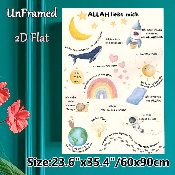 Islamic Positive Affirmation Painting Poster, Soft Watercolor Whimsical Cute Illustrations Poster, Uplifting Faith-based Phrases To Nurture Positive_maomaolike.com