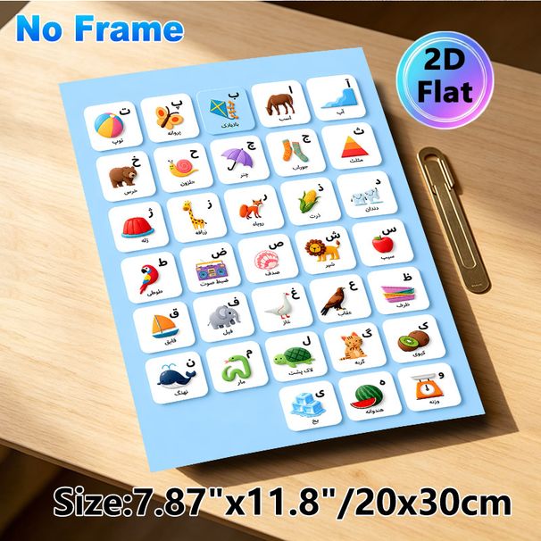 Persian Alphabet Learning Painting Poster, Vibrant Cartoon-style Illustrated Poster, Displays Alphabet Letters With Matching Objects & Animals, Ideal_maomaolike.com