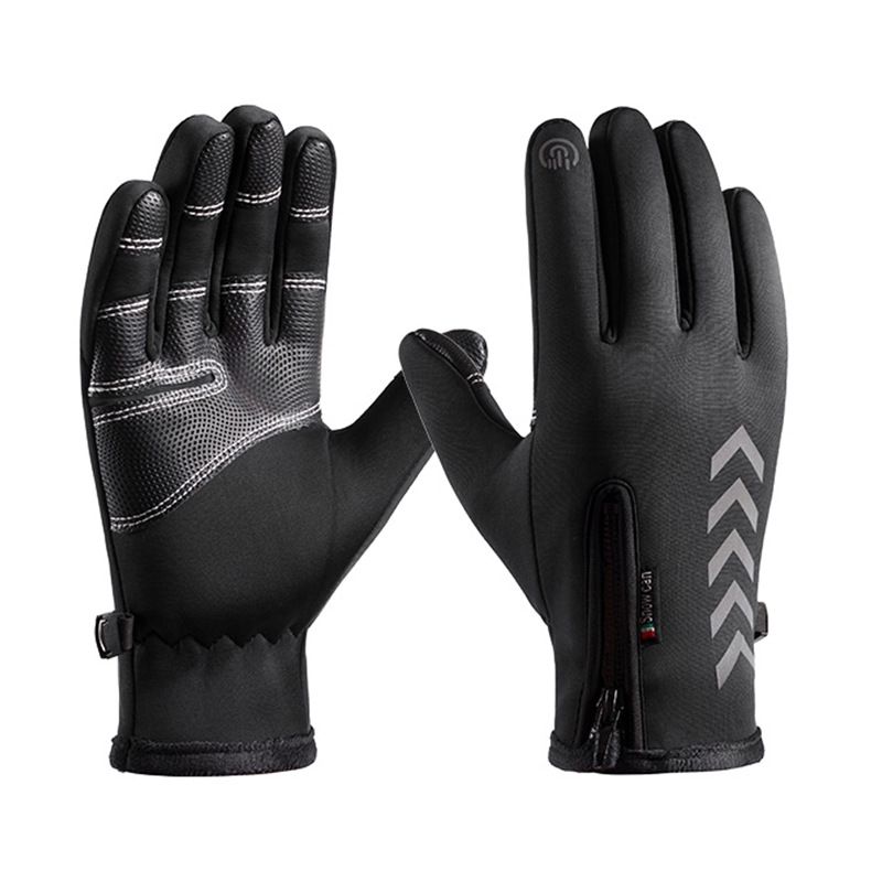 Cycling gloves men's autumn and winter reflective waterproof zipper outdoor warm plus velvet thickened mountaineering sports gloves women_maomaolike.com