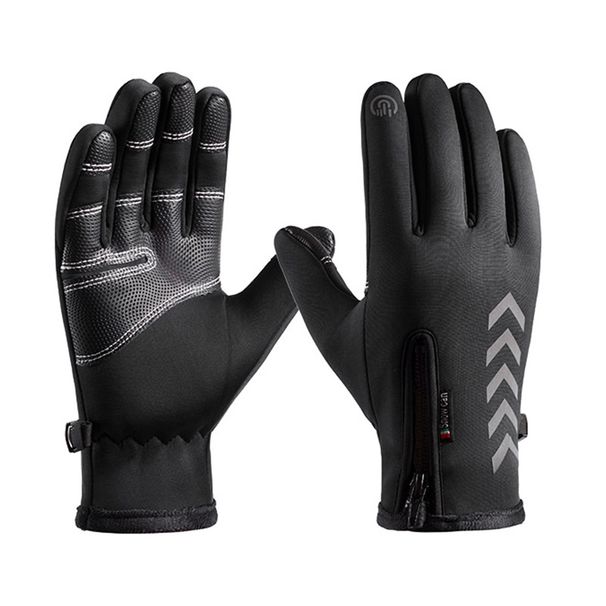 Cycling gloves men's autumn and winter reflective waterproof zipper outdoor warm plus velvet thickened mountaineering sports gloves women_maomaolike.com