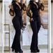 Women's Clothing elegant mesh sleeves V neck button pockets high waist lace up solid color slim jumpsuit_maomaolike.com