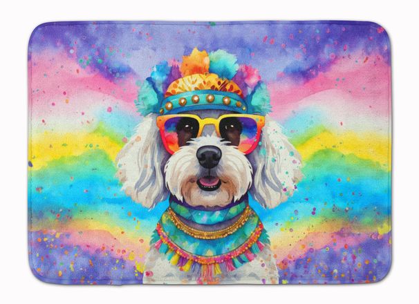 Bichon Frise Hippie Dawg Memory Foam Kitchen Mat Machine Washable Anti-Fatigue Mat Cushion Comfort Bath Mat Or Kitchen Rug_maomaolike.com