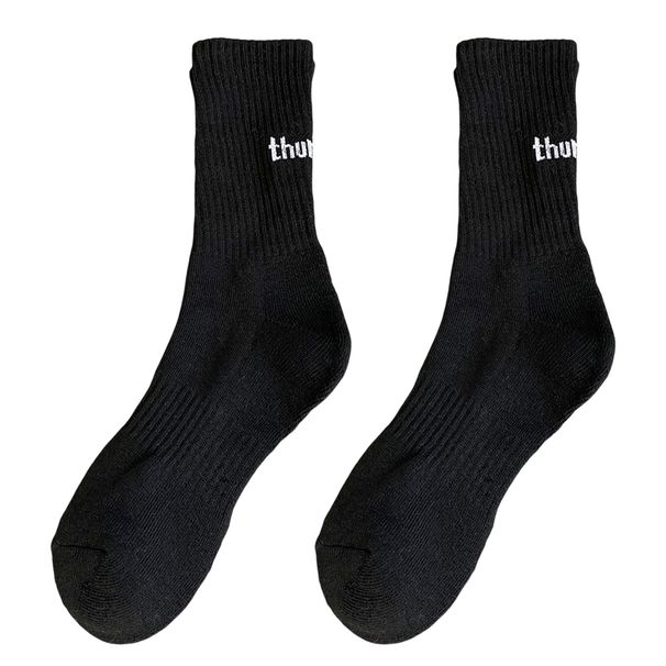 Zhuoxinder 1 Pair Autumn Winter Unisex Socks Letter Print Moisture Absorption Solid Color Korean Middle Tube Socks For Running-Black_maomaolike.com