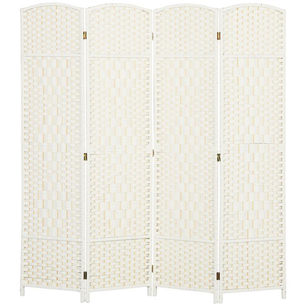 Folding Room Divider Screen 4 Panel 6 Tall Privacy Screen Freestanding Wood Partition For Home Office, White_maomaolike.com