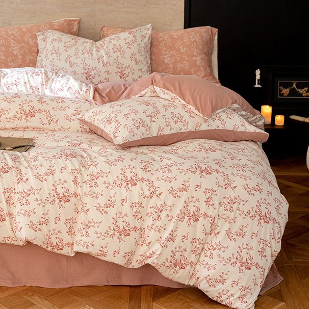 Wholesale INS Style Romantic Pastoral Retro Small Floral Jersey Four-Piece Set Pure Cotton Knitted Naked Sleep Bedding_maomaolike.com