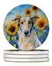 Borzoi In Sunflowers Large Sandstone Coasters Pack Of 4 Absorbent Round Coasters Decor Gifts For Men Or Women, 4 In, Multicolor_maomaolike.com