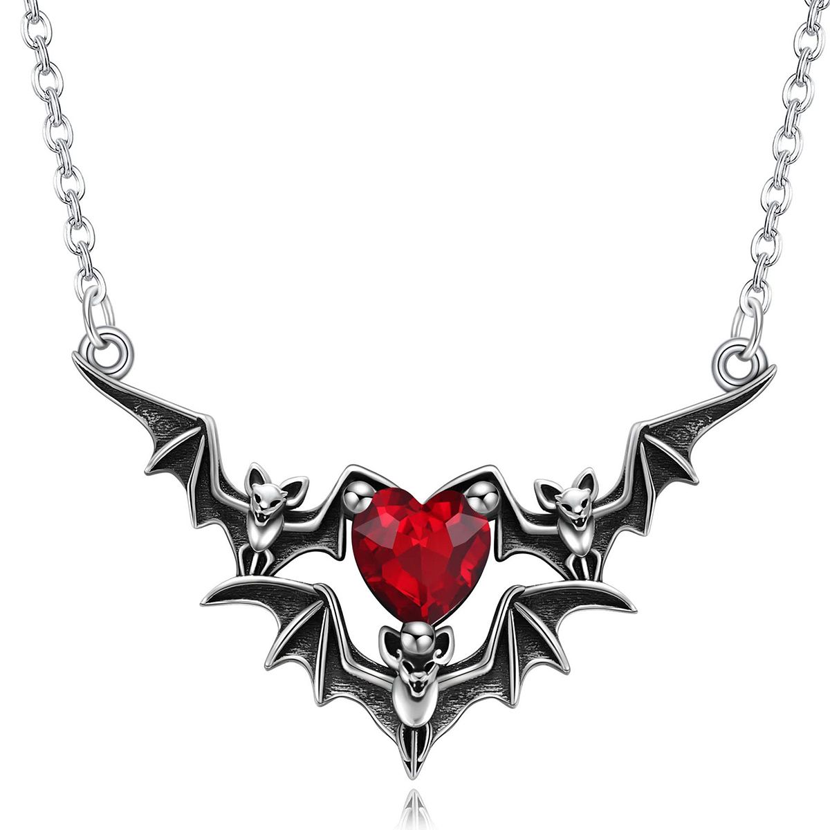 Gothic Punk Bat Wings And Heart-Shaped Resin Pendant Necklace - Dark Fantasy Style Alloy Chain, Halloween Gift For_maomaolike.com