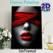 Red Accented Blindfolded Portrait Painting Poster, Monochrome With Bold Red Accents Artistic Poster, Striking Visual Contrast Ideal For Living Room_maomaolike.com