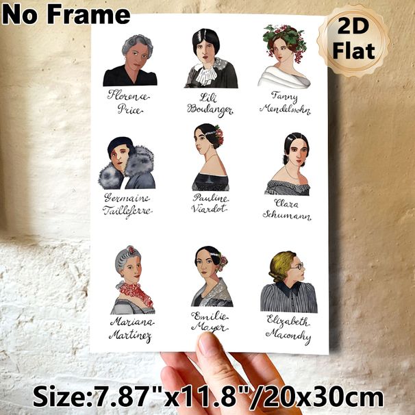 Female Composers Painting Poster, Elegant Watercolor Portrait Poster, Inspirational Cultural Decor Featuring Celebrated Female Musicians, Suitable For_maomaolike.com