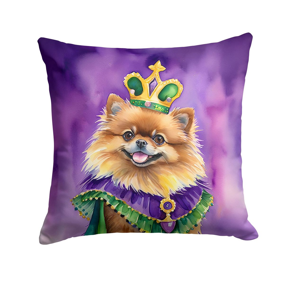 Pomeranian King Of Mardi Gras Throw Pillow Machine Washable, Indoor Outdoor Decorative Pillow For Couch, Bed Or Patio, 14Hx14W_maomaolike.com