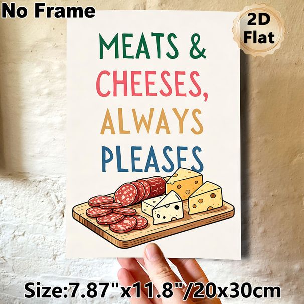 Meats & Cheeses Themed Painting Poster, Colorful Cartoon-style Charcuterie Platter Poster, Playful Food-themed Decor Ideal For Kitchen And Dining Room_maomaolike.com