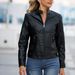 Women's Clothing slim motorcycle thin spring and autumn large size stand collar leather jackets_maomaolike.com