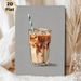 Iced Coffee Painting Poster, Warm-toned Stylized Art Poster, Creamy Iced Coffee In Glass With Striped Straw And Heart Outlines, Brings Cozy Vibe_maomaolike.com