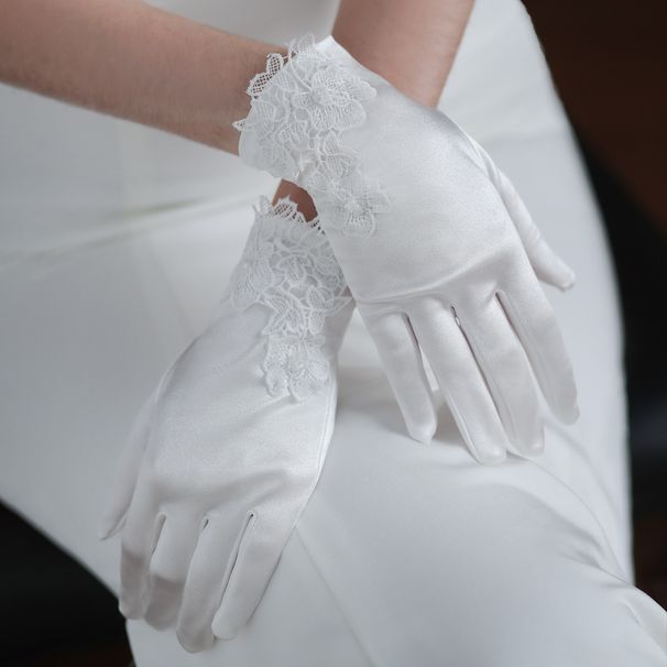 Unisex Wedding gloves White simple lace lace short bridal wedding dress dinner gloves_maomaolike.com