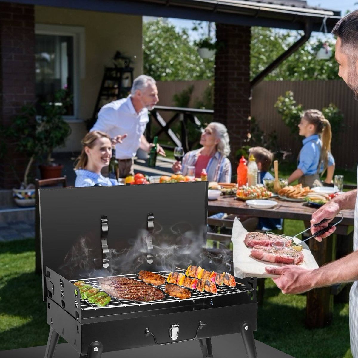 16.7x10x17.7in Portable Charcoal Grill Foldable BBQ Suitcase Grill Shelf For Outdoor Camping Picnics Garden Grilling_maomaolike.com