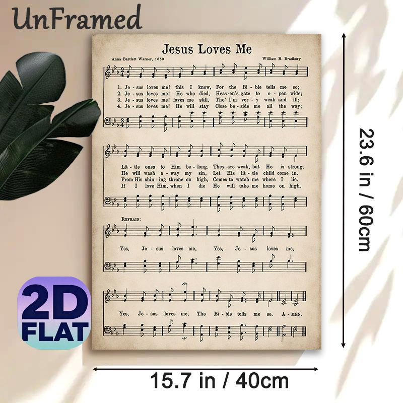 Jesus Loves Me Hymn Painting Poster, Vintage Sheet Music Style Poster, Warm Religious-inspired Decor Ideal For Home, Church Or Prayer Space_maomaolike.com